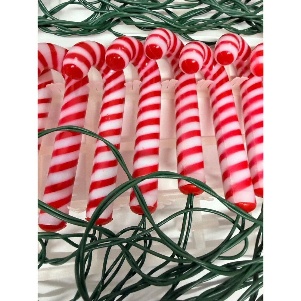 Vtg GE Merry Midget Blow Mold Candy Cane String Light Set 2 Sets Christmas Light